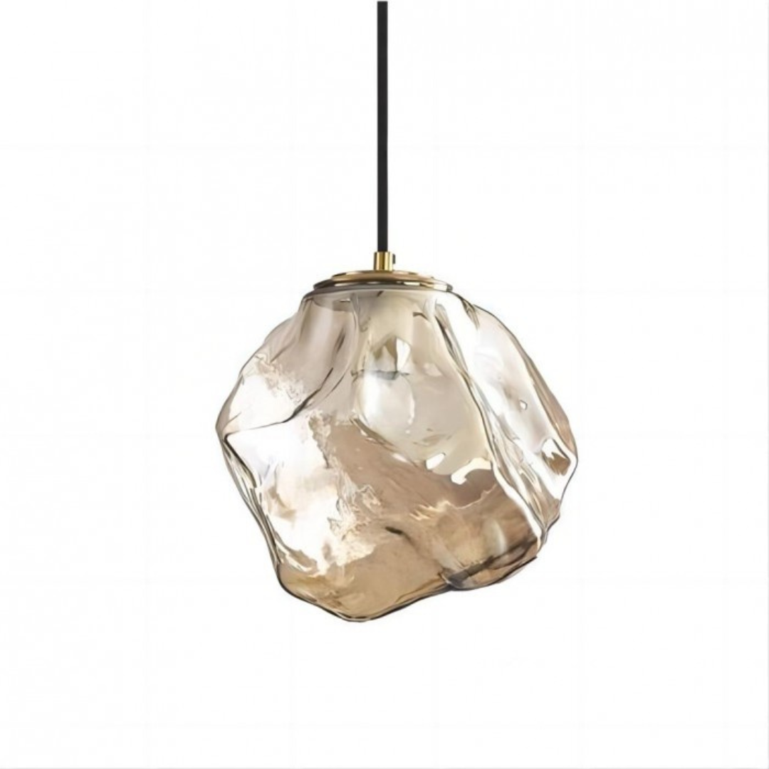 Kopperlyn - Glasshengelampe i kobber med trefarget LED