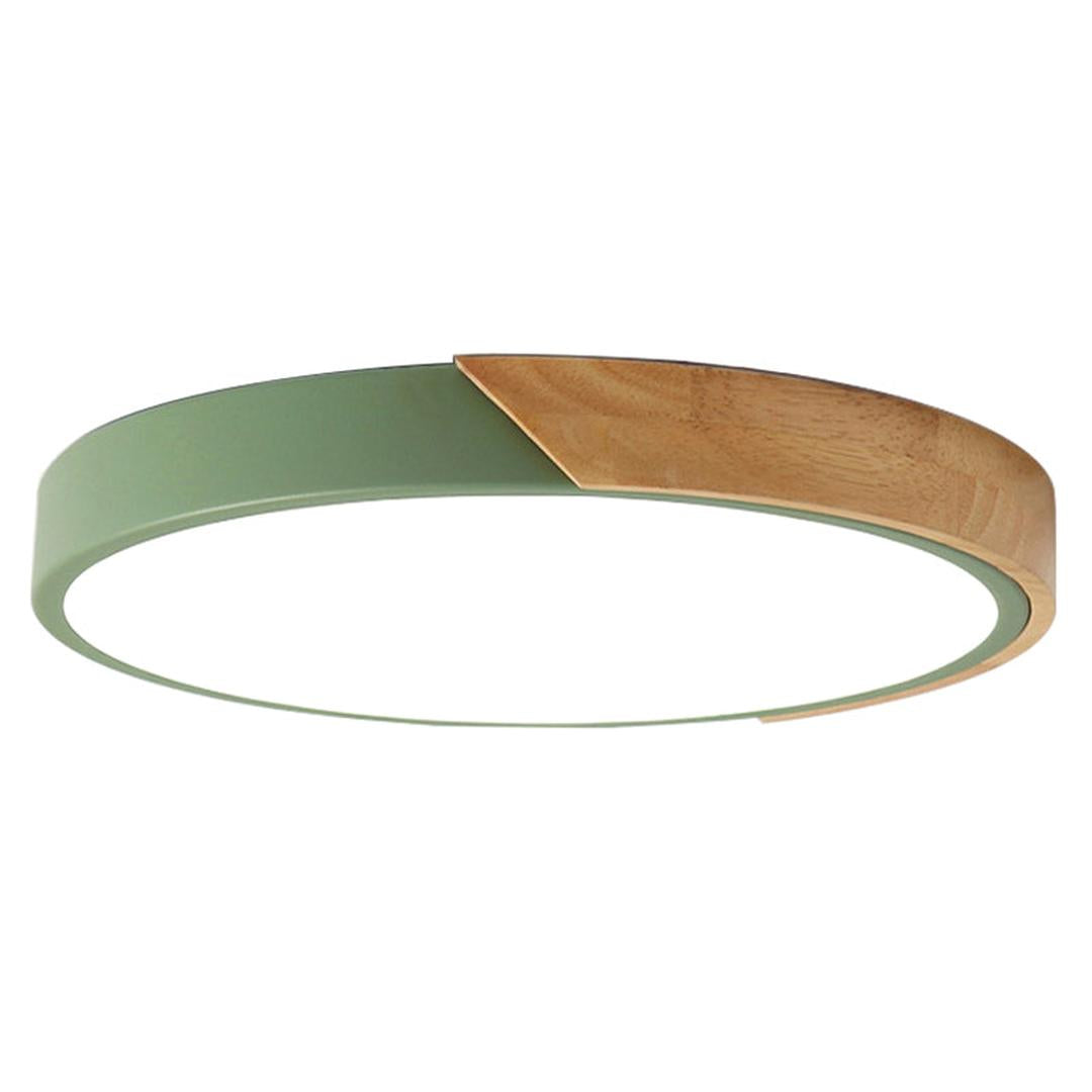 Rund LED-taklampe i akryl med farget metallkant