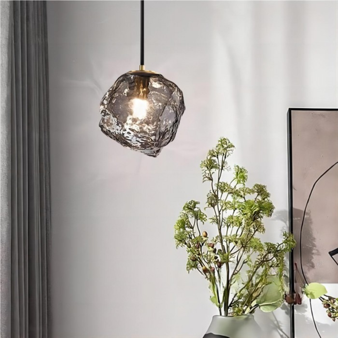 Kopperlyn - Glasshengelampe i kobber med trefarget LED
