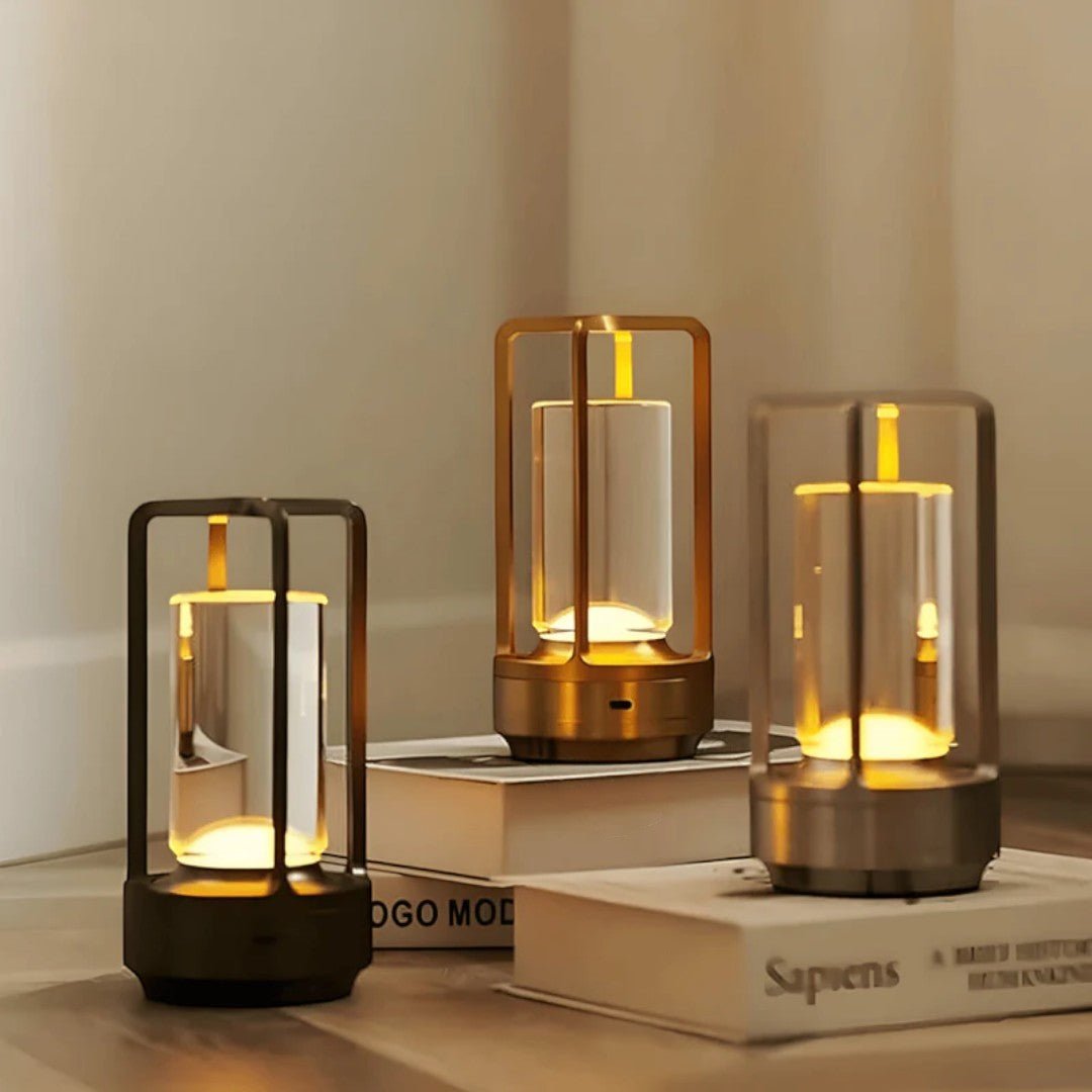 Bærbar LED Bordlampe med Sylinderformet Glassstruktur