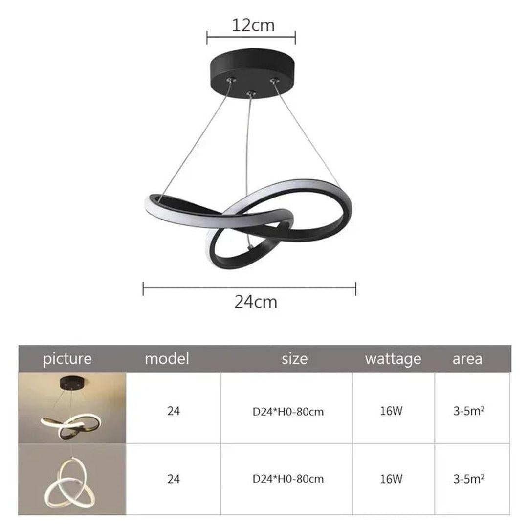 LED-taklampe med bølgeformet lysbånd hengt fra en rund takplate