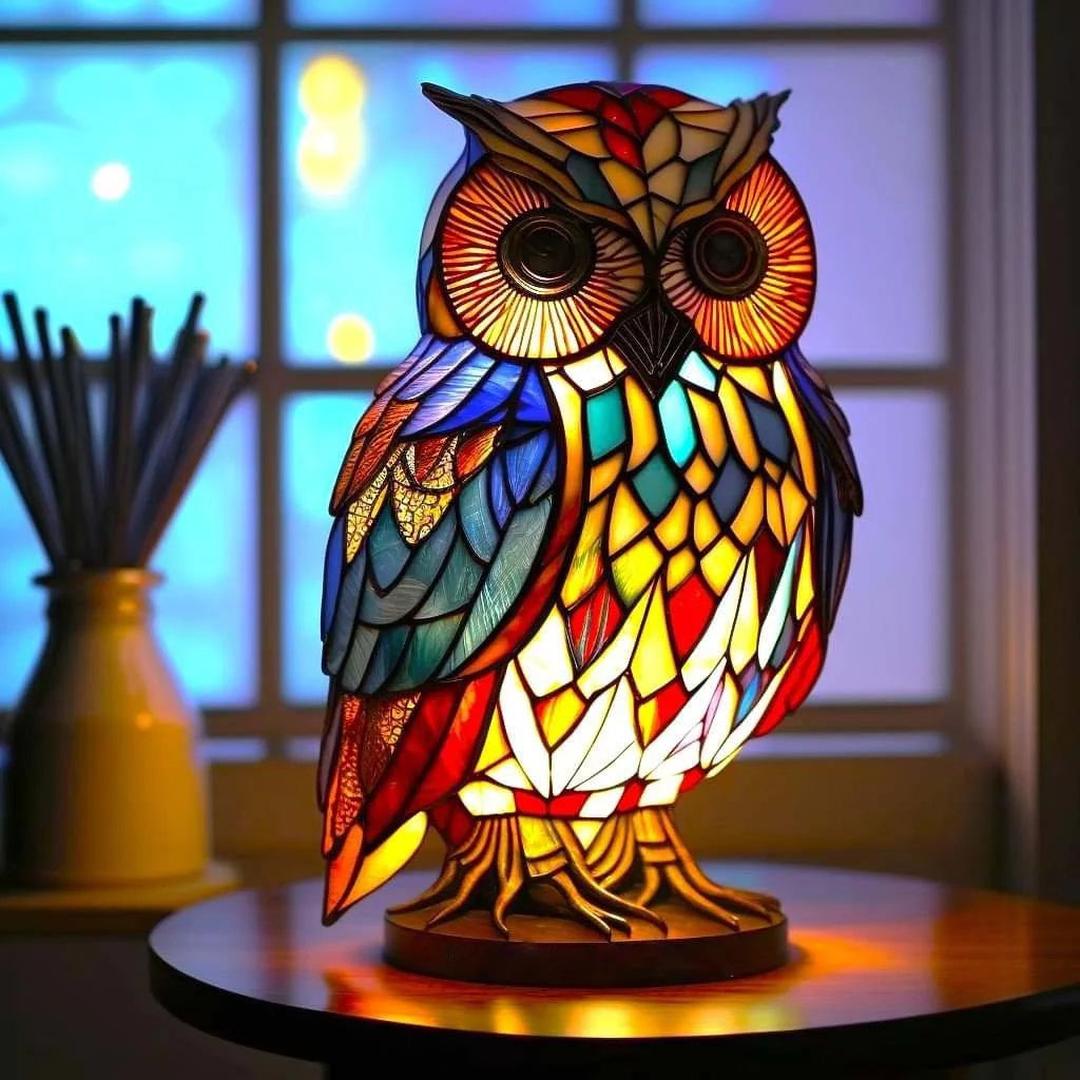 Bordlampe i farget glassmosaikk formet som et dyr