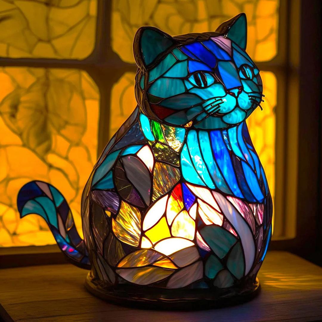 Bordlampe i farget glassmosaikk formet som et dyr