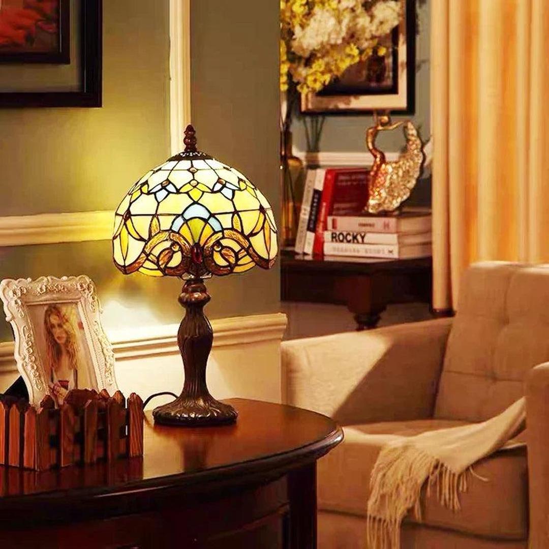 Mosaru - Bordlampe i Tiffany-stil med glasskjerm