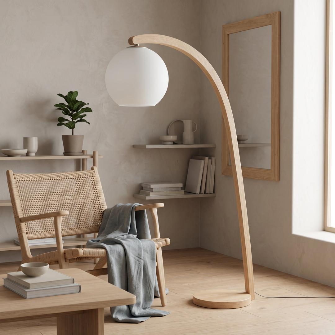 Buet gulvlampe med glasskuppel