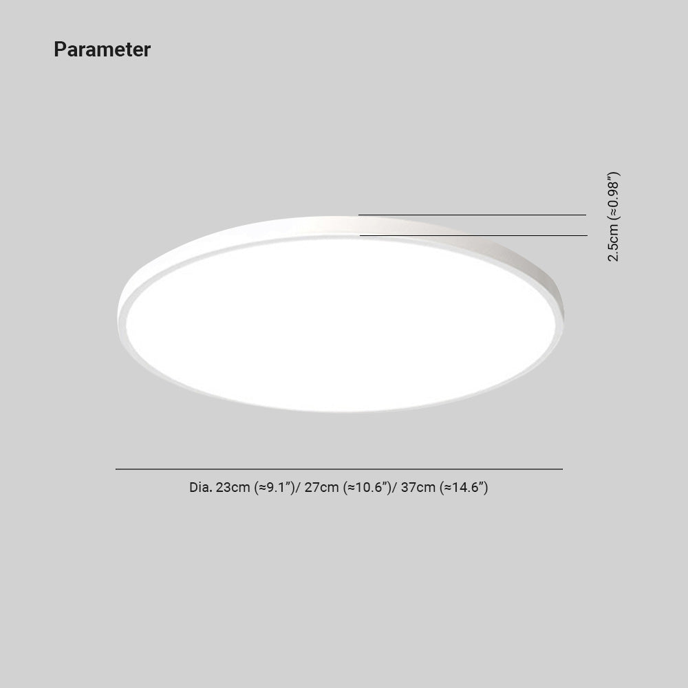 Rund, flat LED-taklampe med metallkant
