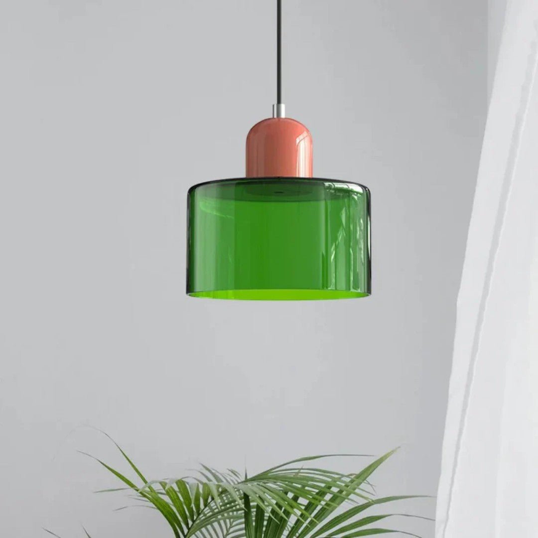 Nordisk metall pendellampe med glasskjerm
