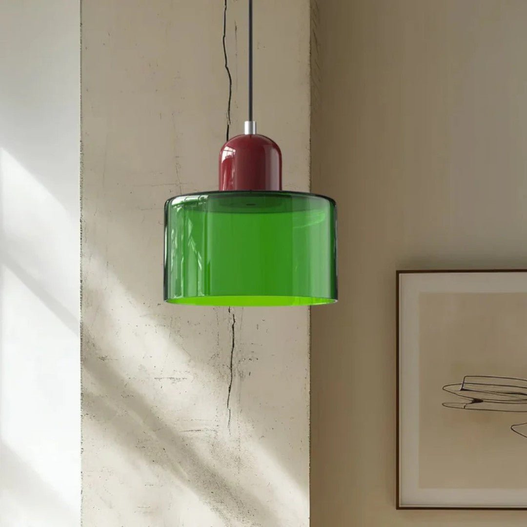 Nordisk metall pendellampe med glasskjerm