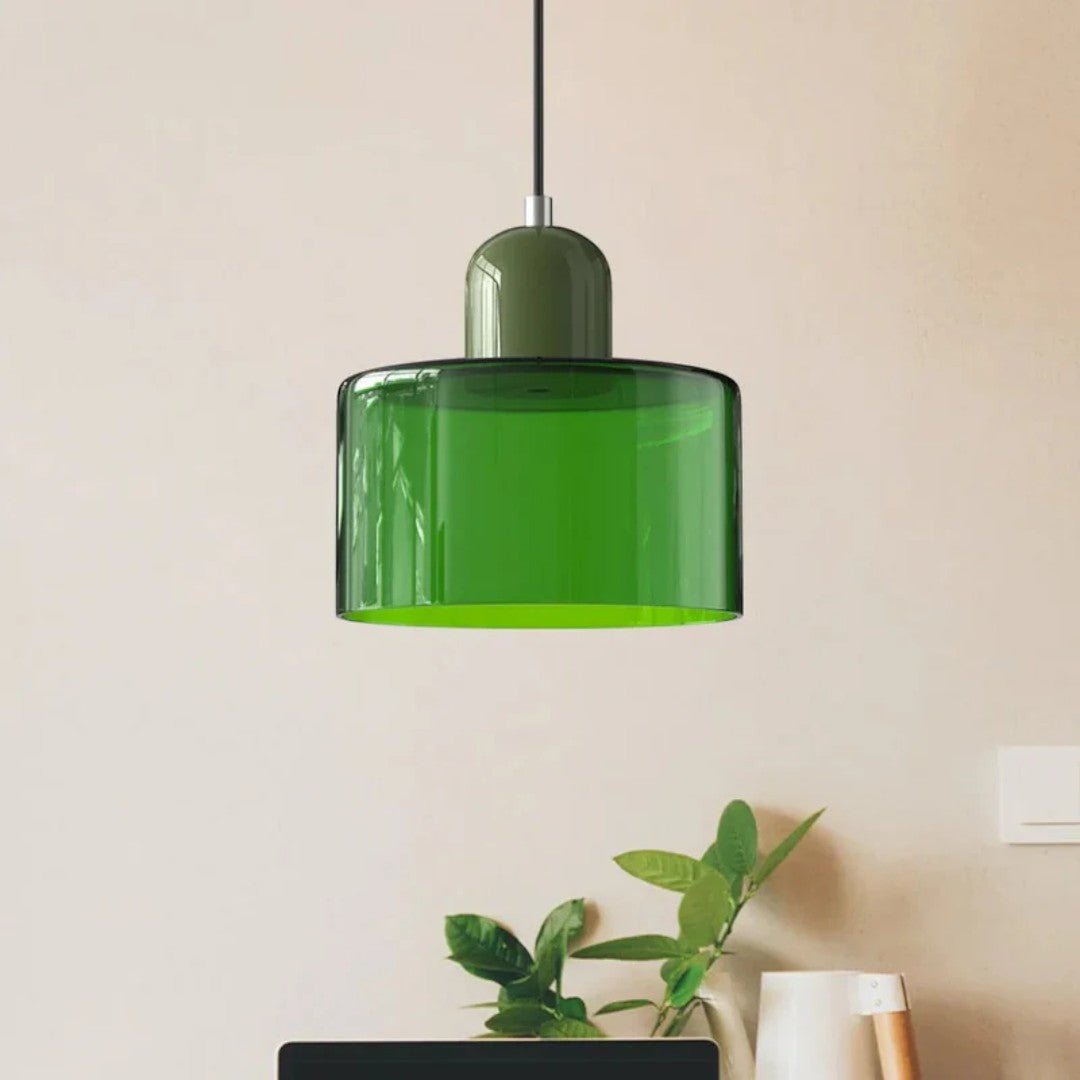 Nordisk metall pendellampe med glasskjerm