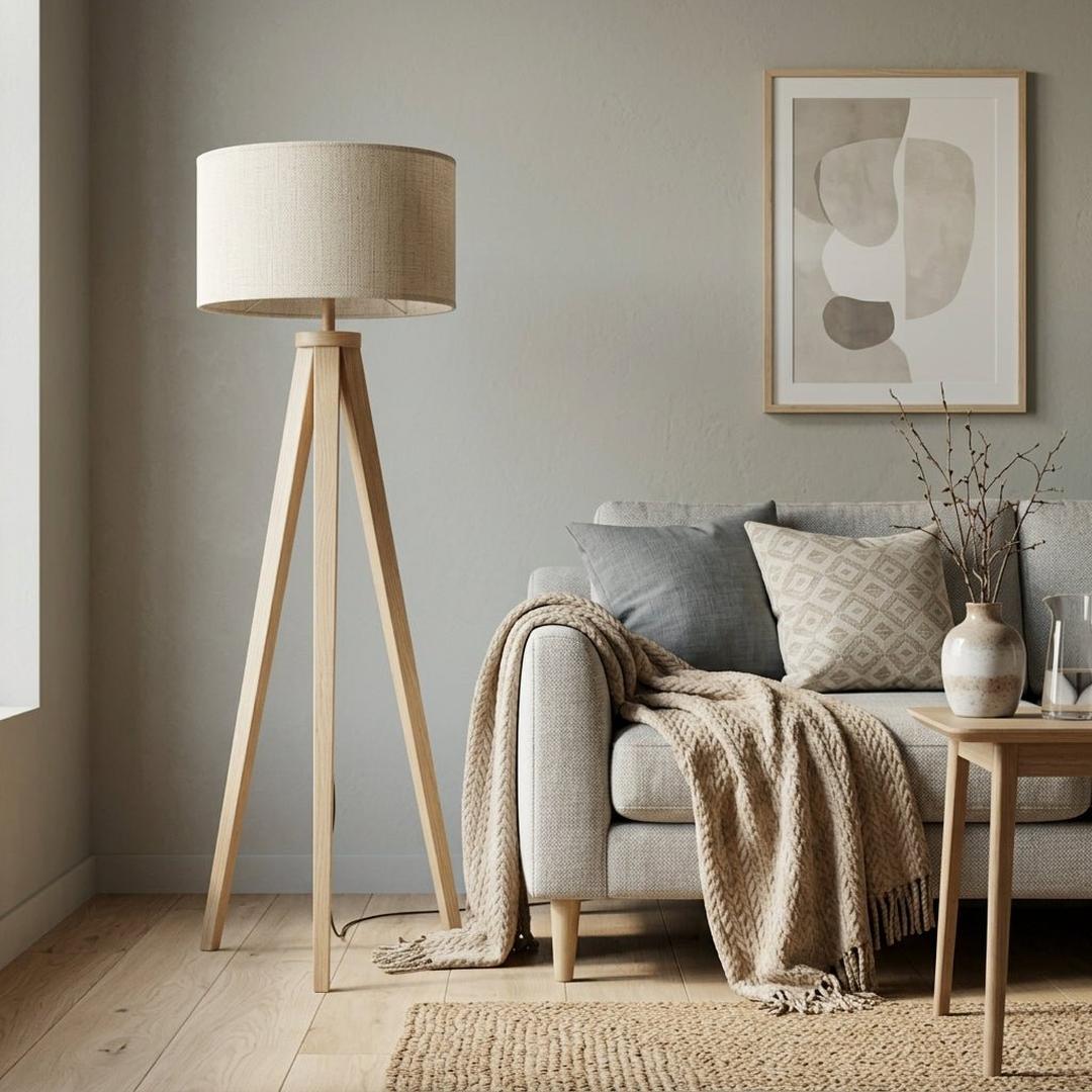 Trebent gulvlampe med linskjerm