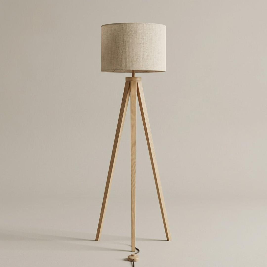 Trebent gulvlampe med linskjerm